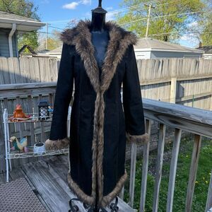 Express Faux Fur Trim Luxe Glam Long Penny Lane Coat Jacket